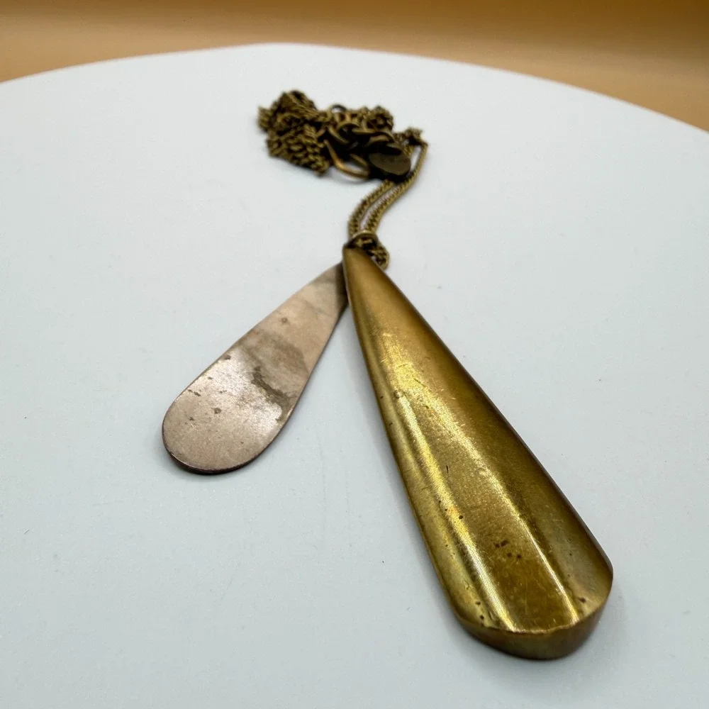 Antique Gold Tone Double Teardrop Pendant Long Chain Statement Necklace Gift